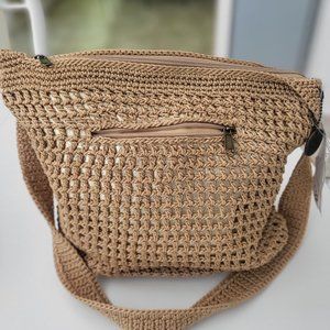 NWT Tan The Sak Crochet Shoulder Bag W/Gold Inlay